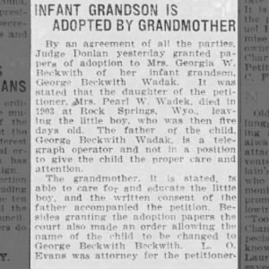 Butte Miner_Feb 22 1905_grandson is adopted George Beckwith Wadak by grandmother